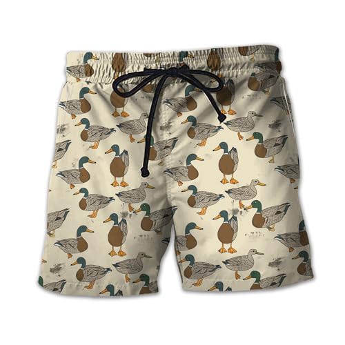 Funny Duck Mens Swim Trunks - Duck Party Hawaiian Mens Swim Short Beach Shorts TU-SH-57