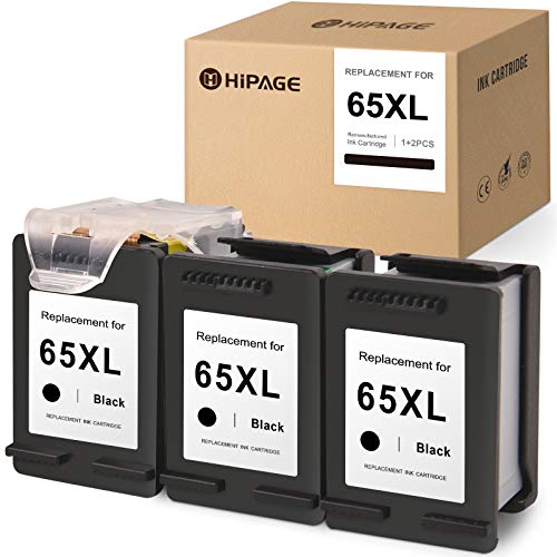 HIPAGE Remanufactured Ink Cartridge Replacement for HP 65XL 65 XL Recharge Design for HP DeskJet 3752 2622 3755 2652 2655 2636 3720 3758 3730 2621 3721 3732 Envy 5055 5052 5012 (Black, 3-Pack)