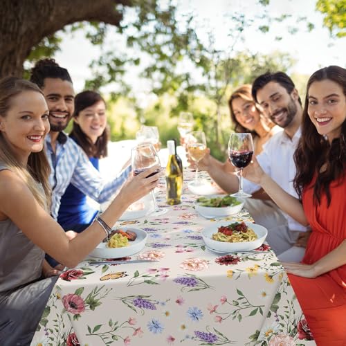 Image of Ganeen 3 Pcs Floral Tablecloth Disposable Plastic Wildflower Table Covers Rectangle Vintage Wildflower Tablecloths for Baby Shower Birthday Wedding Mothers Day Spring Tea Party Decor, 54 x 108 Inch