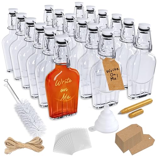 Nevlers 8.5 Oz Flask Flip Top Glass Bottle 18 PK Hip Flask for Men & Women