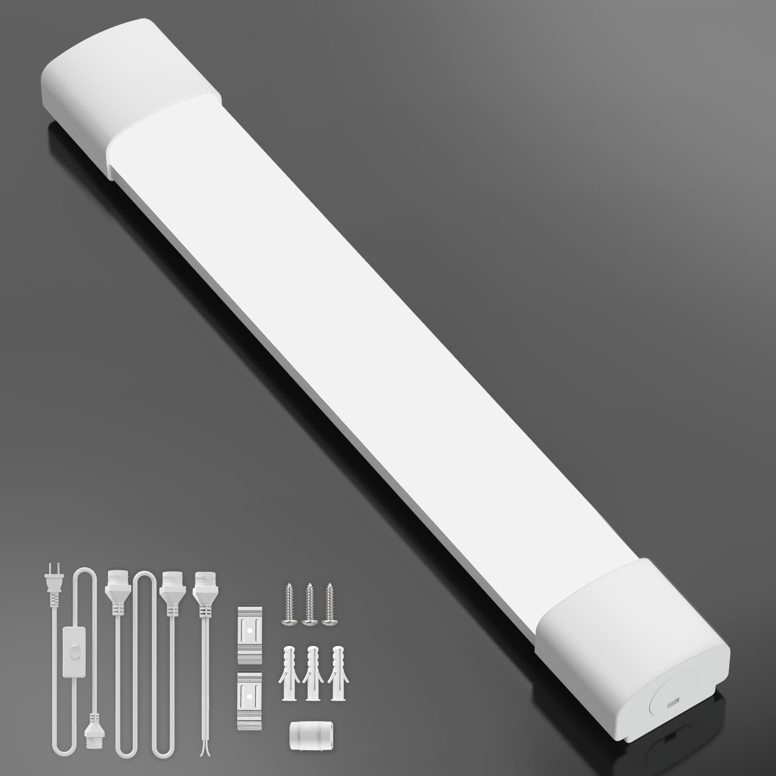 Plug in Light 2FT Linkable LED Utility Shop Lights Fixture 5000K Plug in Ceiling Light 18W Overhead Lighting