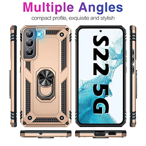 Image of Vaki for Samsung Galaxy S22 5G Case with Built in Screen Protector Military Grade Hard Rugged Cover Heavy Duty Armor Galaxy S22 Phone Cases with Metal Ring Kickstand Shockproof (Gold)