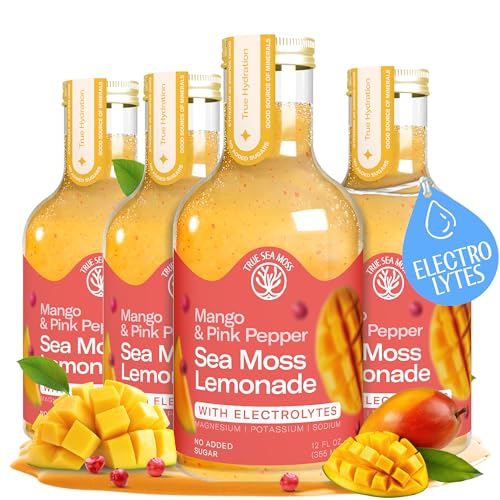 Mango Pink Pepper Sea Moss Electrolyte Lemonade – Exotic Spiced Hydration Drink – No Added Sugar with Sea Moss &amp; Electrolytes – 4 x 12 fl oz Bottles
