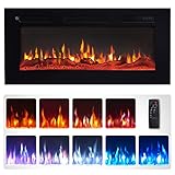 FlameKo Wilton 36"/92cm Electric Fireplace, Wall Mounted, Recessed, 9 Colour Flame Effect, Media Wall Compatible, 900W - 1800W Heater, Remote Control