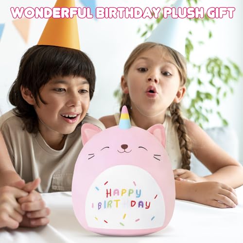 Image of SQEQE Unicorn Cat Plush Kawaii Birthday Cat Plushies Pillow Cat Stuffed Animal Toy Soft Plushie Doll Gifts for Kids Decor(Caticorn, 8 Inch)