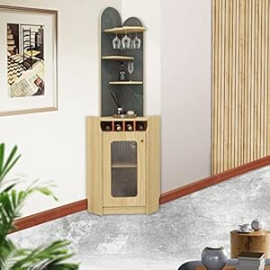 Pmnianhua Meuble d’angle Bar en Bois, Armoire à Vin Meuble Rangement Bouteille Alcool Étagère à Bouteille Casier à Vin Buffet Cave à Vin Support Comptoir de Bar avec Porte-Verre (Burlywood, 78IN)