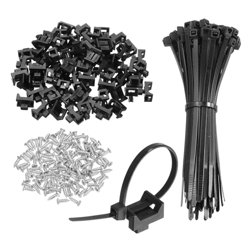 MECCANIXITY Juego de 100 soportes tipo sillín de 0.86 pulgadas con bridas de cremallera de cable de 6 pulgadas y tornillos de rosca M5, juego de abrazaderas de soporte organizador de alambre, color
