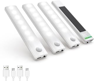 Under Cabinet Lights,LED Rechargeable Battery Operated Motion Sensor Light Indoor, 4 Pack Closet Lights Wireless Under Counter Lights for Kitchen,Closets,Cupboard