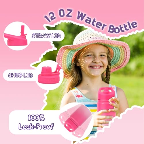 Botella de agua para niños con popote Mininoo termo aislado de 12 oz para niñas y niños 4