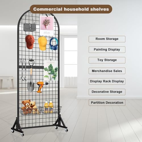 Expositor de Rejilla de Pie para Comercio Minorista con Panel de Pared de Rejilla con Ruedas 5