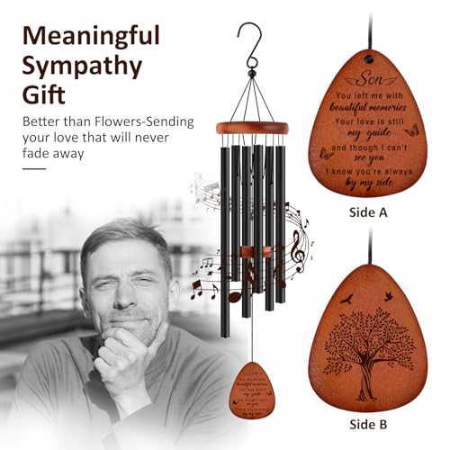 Image of Memorial Gifts for Loss of Son,Memorial Wind Chimes 25'', Loss of Son Sympathy Gifts, Home Decor Outdoor Garden, Soothing Melodic Tones with Mute Option