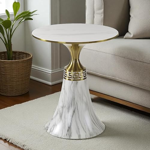 Image of The Attic Aurora Marble Top End Table Luxury Modern Look,Ivory Marble Effect