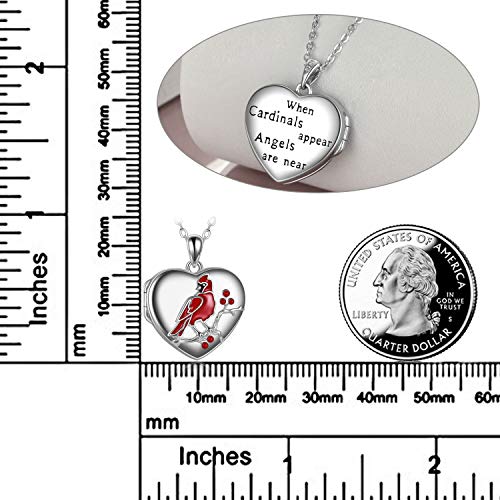 Poplyke Cardinal Locket Necklace Gifts For Women Sterling Silver When Cardinals Appear Angels Are Near Heart Locket Necklace That Holds Pictures Mothers Valentines Day Jewelry For Wife Mom Girls #TOP2