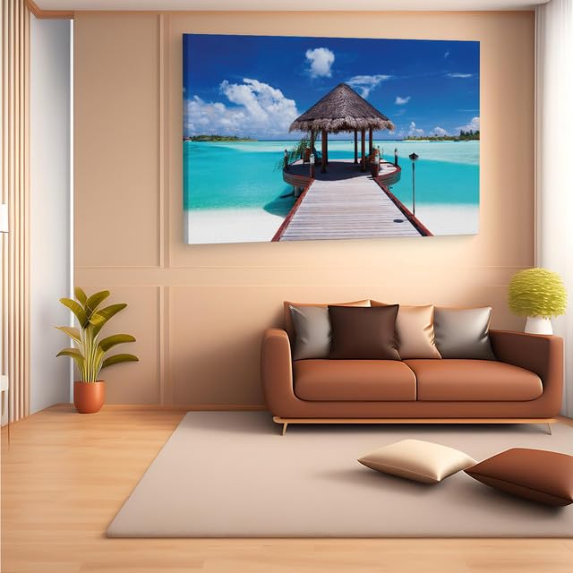 TRUECANVAS Jetty With Amazing Ocean Wall Mural, Wooden Framed Canvas Paintings for Home Decor | Bedroom, Living Room,Wall Decoration | Wall Art Painting, CT0665, Size 16 x 24 in 3