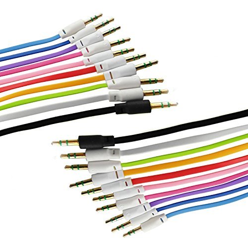 Innolife Full Set of 10 Colors 3ft 3.5mm Male to Male M/M Flat Noodle Music Record Stereo Audio Auxiliary AUX Cable Cord (Total 10pcs Mixed Colors)