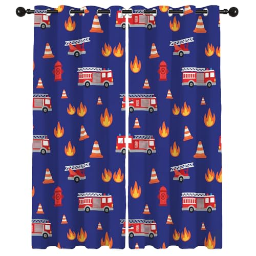 GEDAEUBA Rideau Occultant Thermiques Camion de Pompier Enfant - Lot de 2 Rideaux Imprimé pour Salon Chambre Fenetre Cuisine, Rideaux et Draperies Intérieurs...