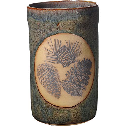 ALWAYS AZUL POTTERY 10 Inch Tall Pinecone Utensil Holder in Seamist Glaze - Handmade Ceramic Pottery Utensil Holder - Kitchen Storage Container- Countertop Organizer for Large Cutlery & Cookware
