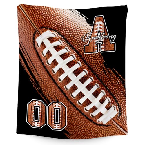 Custom Football Blanket, Soft Sport Throw Gifts with Name, Cozy Flannel Throw Blankets for Couch Sofa, 40"x50" Gift for Boys Girls