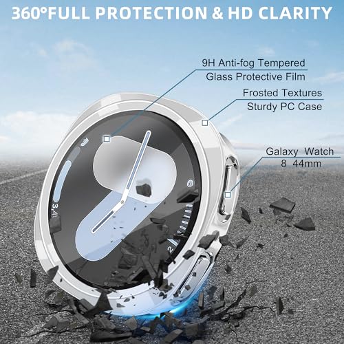 TSOGIA 2 Pack Case with Screen Protector for Samsung Galaxy Watch 9/8 44mm, Screen Protector Case, Hard PC Bumper + HD Anti-Fog Tempered Glass Protective Film, Overall Protective Cover, Clear - image 7