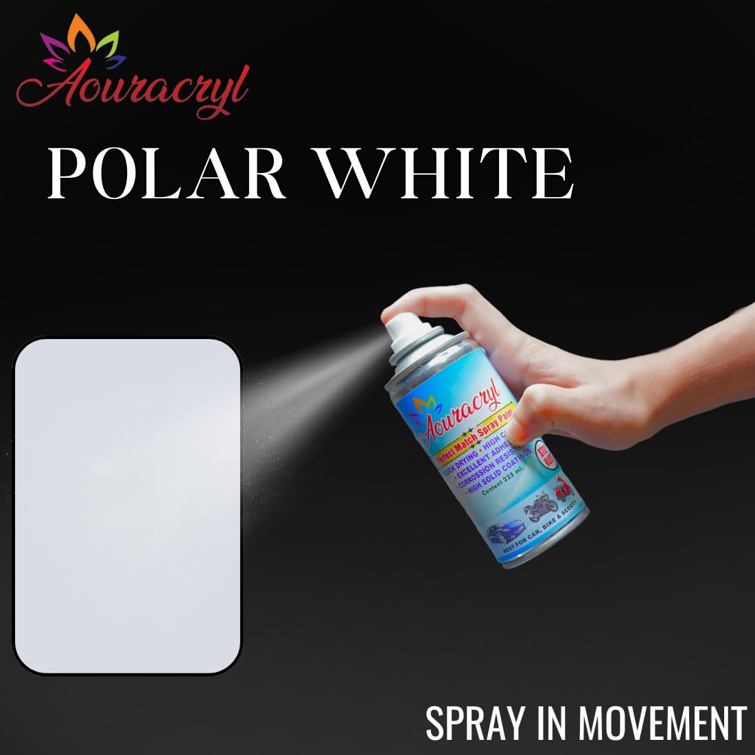 AOURACRYL Spray Paint Polar White-225ml (Pack of 1) (RC Colour