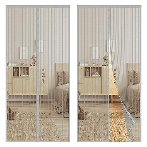 Vinsani Magnetic Screen Door Flying Insect Bug Curtain Mesh Door Keep Fly Bugs Out Insect Protection Hassle-Free Installation for Home Office Balcony Patio Garden - Grey