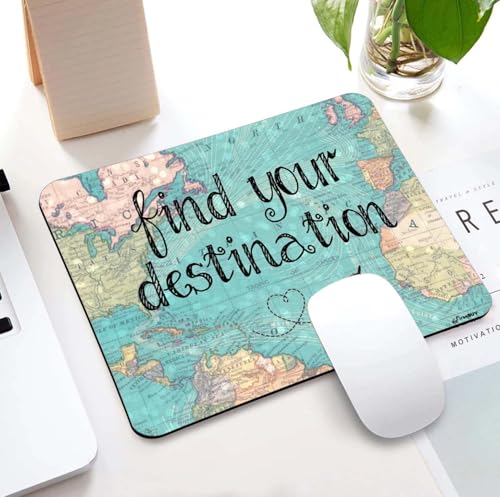 Image of Mouse Pad Find Your Destination Travel Quote, Premium-Textured Custom Mouse Mat Design, Washable Mousepad Non-Slip Rubber Base Computer Mouse Pads for Wireless Mouse