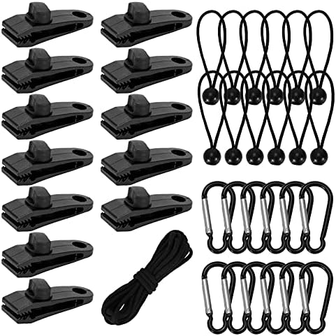 37 PCS Tarp clips Heavy Duty, ZITFRI Crocodile Mouth Reusable Tent Clips Set, Linoleum Tent Clip with Tarpaulin Bungee Cord Metal Carabiner Outdoor Rope for Holding Up Tarp Canopy Car Cover Sun Shade