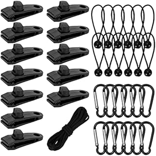 37 PCS Tarp clips Heavy Duty, ZITFRI Crocodile Mouth Reusable Tent Clips Set, Linoleum Tent Clip with Tarpaulin Bungee Cord Metal Carabiner Outdoor Rope for Holding Up Tarp Canopy Car Cover Sun Shade