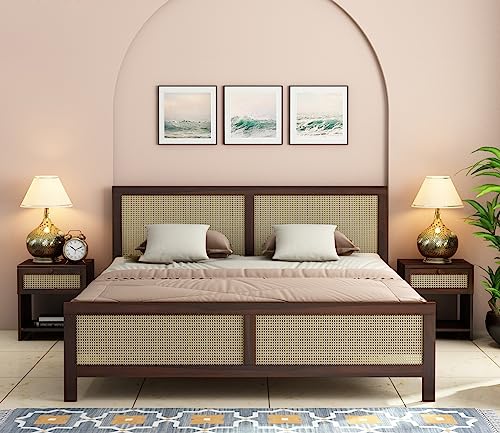 Image of Wooden Queen Size Bed Without Storage - Solid Wood Queen Cot - Cot Akka Bed - Stylish Bedroom Furniture (Queen, Aelina,Walnut Finish)