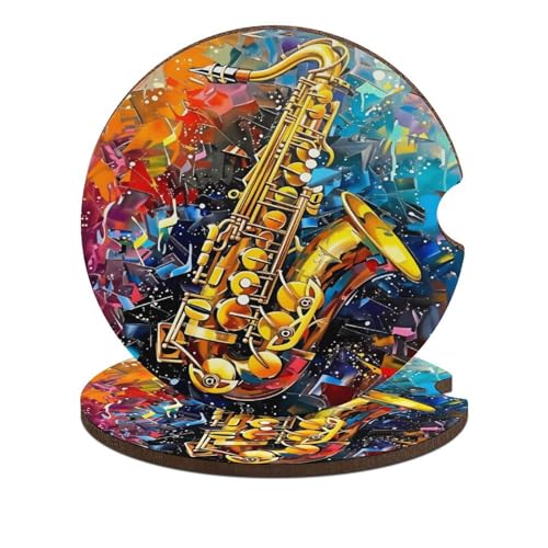 Portavasos de saxofón dorado para auto, juego x2 2.6" absorbente antideslizante miniatura 1