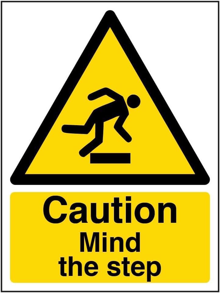 V Safety Caution Mind The Step Warning Sign - 150mm x 200mm - Self Adhesive Vinyl