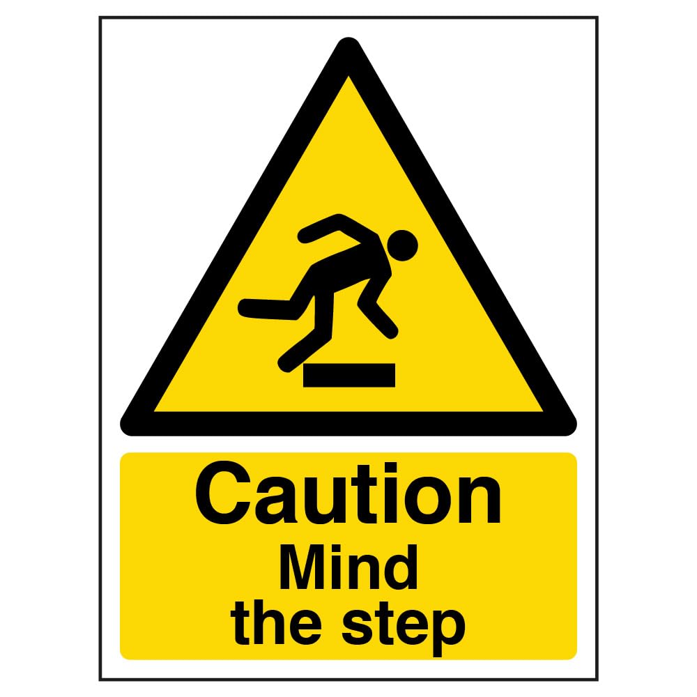 V Safety Caution Mind The Step Warning Sign - 150mm x 200mm - Self Adhesive Vinyl