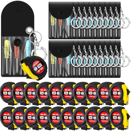 Jutom 168 Pcs Mini Tape Measure Keychain Bulk Mini Screwdriver Keychain Set for Adult Men Party Favors Tool Fathers Gifts