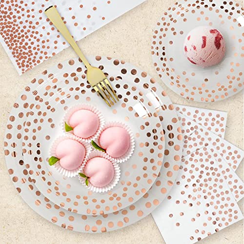 Cenlbj White And Rose Gold Paper Plates And Napkins-50 Pack-25 * 7Inch Paper Plates & 25 * 6.5Inch Napkins,Party Supplies For Birthdays Receptions And All Occasions #TOP6