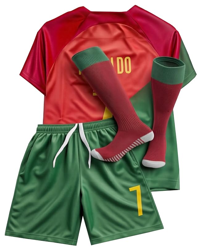 MunKivft Soccer Jersey Boys Boys Soccer Jersey 7# Soccer Jerseys for Kids Football Youth Jerseys 3 Piece (Red 24 (8-9Years))