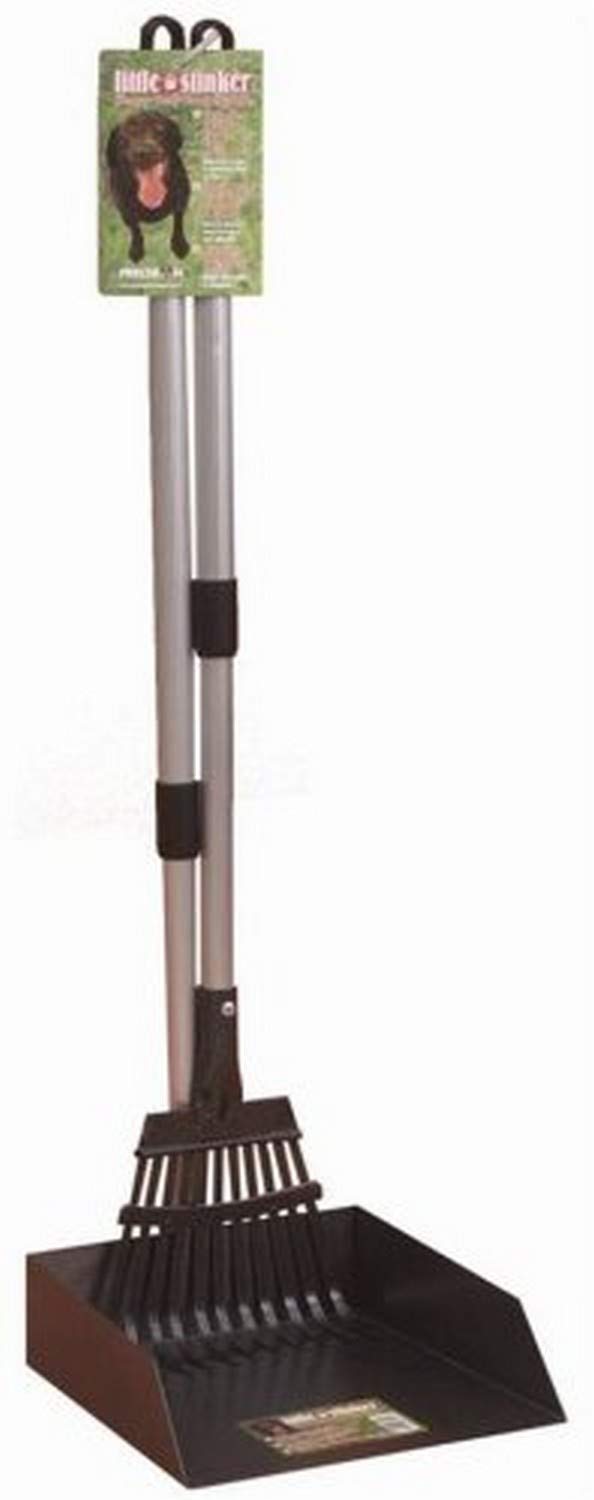 PRECISION PET PRODUCTS Little Stinker Heavy Duty Poop Scoop Large Pan with Rake - 6200-66215, Silver/Black