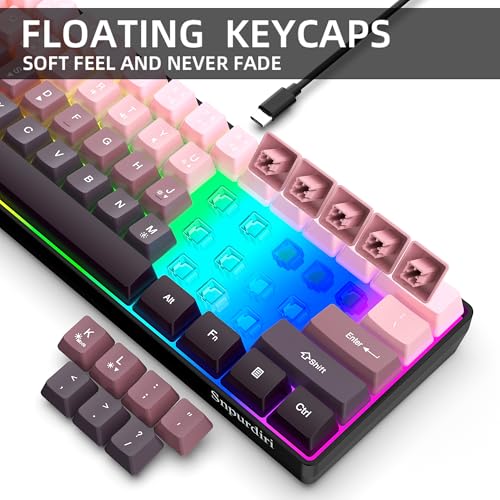 Image of Snpurdiri 60% Wired Gaming Keyboard, 61 Keys RGB Backlit Ultra-Compact Small Gaming Keyboard, for PC /Mac Gamer, Typist, Travel, Easy to Carry on Business Trip (Pink-Black)