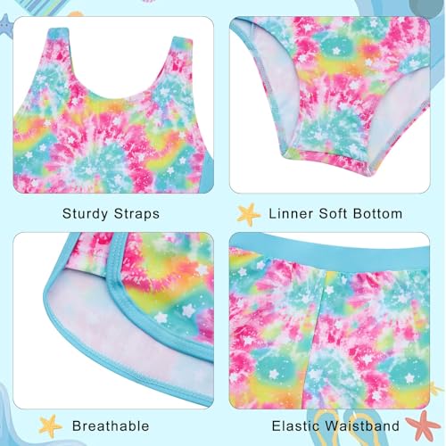Image of TUONROAD Toddler Girls One Piece Swimsuit 2Pcs Bathing Suit Kids Swimwear with Short for 3-9