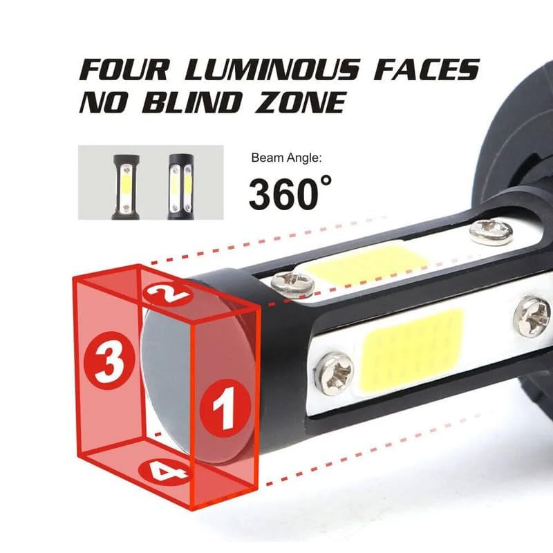 Image of 4 Sides H4 9003 HB2 LED Headlight Bulbs Universal For Car, 2x 55W Super Bright 10000LM LED Automotive Headlight Bulbs, Cool White, Auto Conversion Driving Lamp