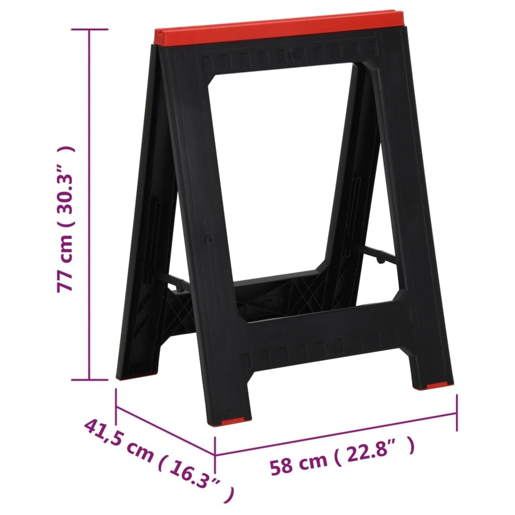 Mangloder - Juego de 2 caballetes de trabajo plegables, color negro y rojo, polipropileno, 58 x 41,5 x 77 cm, capacidad de carga 175 kg por caballete, plataforma de trabajo para taller, obra y garaje