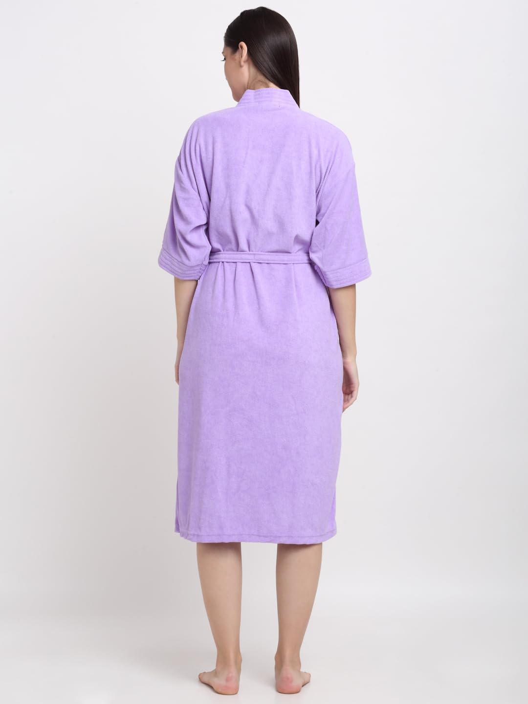 CREEVA Everyday Unisex Micro Terry Bathrobe Collection With kimono collar and 1 Pocket, 3/4 Sleeve Bath Robe Super Soft Light Weight - Lilac - Image 3 thumbnail