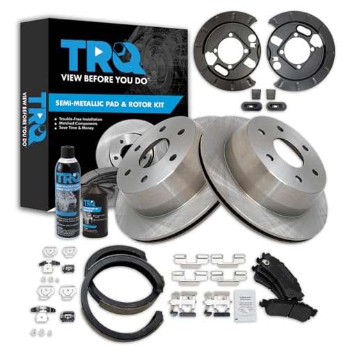 Image of TRQ Rear Brake Pad & Rotor Kit Semi-Metallic Compatible with 03-05 Chevrolet Astro 99-06 Silverado 1500 07 Silverado 1500 Classic 00-01 Tahoe GMC Sierra 1500 Sierra 1500 Classic Yukon Yukon XL 1500