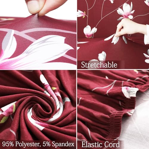 Image of Stretchable Dining Chair Cover - Washable, Removable, Anti-Slip, Protector, Universal Fit (Set of 4, Maroon Floral Vine)