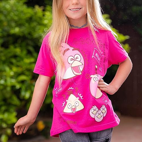 ANGRY BIRDS Official Bird Word Valentine's Day Printed Short Sleeve 100% Cotton Pink T-Shirt for Girls, Boys, Unisex3