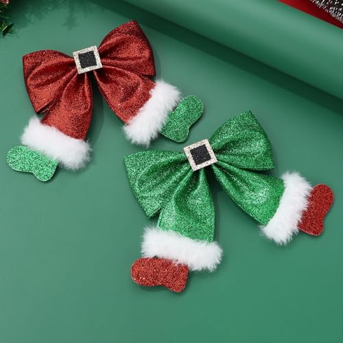 2 Pinzas de Pelo Navideñas con Lazo Brillante Rojo y Verde miniatura 6