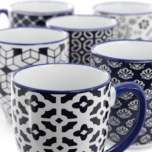 Set de 6 mugs de cerámica 16 oz diseño azul y blanco miniatura 4