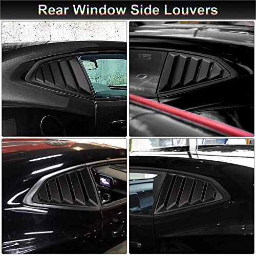 Carridar Left And Right Matte Finish Racing Style Rear Side Window Air Vent Louvers Compatible With 2016-2021 Chevy Camaro, Matte Black #TOP3