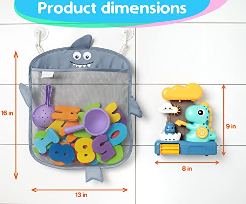 Comfylife Baby Bath Toy Organizer - Shark Bath Toy Storage + Dinosaur Water Toy - Shower Or Bathtub Toy Organizer With Foam Numbers & Letters & Dino Toy… #TOP2
