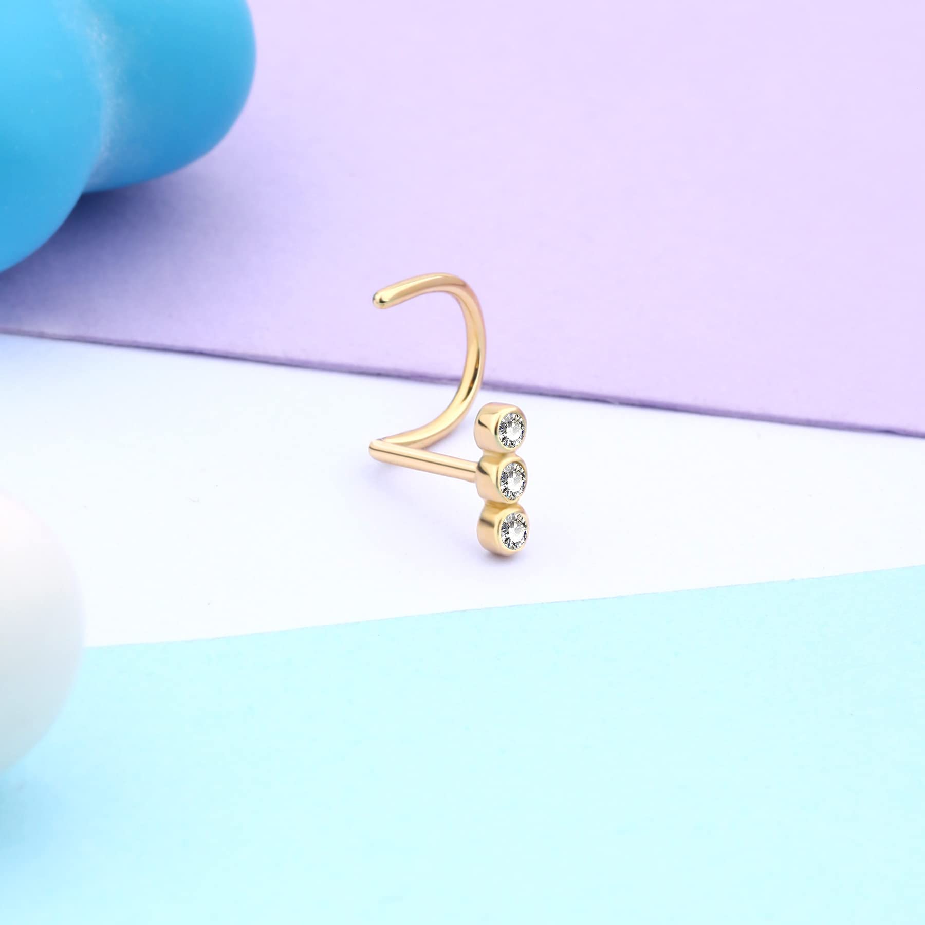 MeIighting 9ct & 14ct Yellow Gold Nostril Piercing Stud 20G Nose Ring Piercing L Shaped Nose Stud Round CZ Screw Nose Ring Piercings Gold Nose Bone Nose Ring Stud Piercing Jewelry