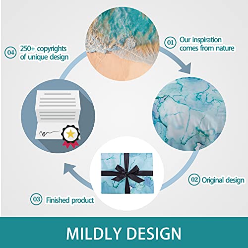 MILDLY 100% Long-Staple Cotton Duvet Cover Set Aqua Watercolor Marble Pattern Printed Comforter Cover 3pcs, Ultra Soft & Breathable Bedding Set